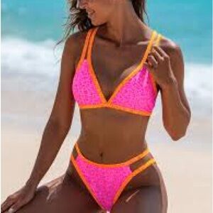 Sale this week only! Cutest swimsuit! Pink and Orange Leopard Print Bikini Set